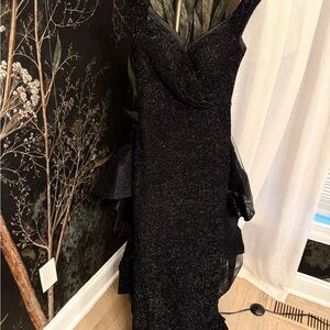 Tarik Ediz Sparkling Black Asymmetrical Dress